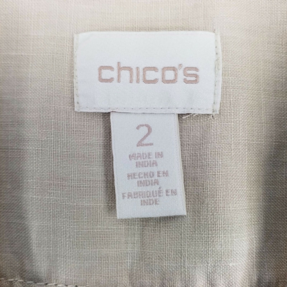 Chico's Tan Linen Open Front Long Perforated Sleeve Blazer Jacket Womens 2, US L - Picture 9 of 15